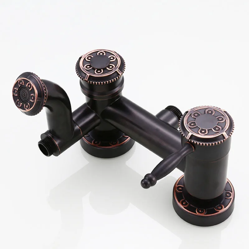 

San Jia Quan Copper Black And White With Pattern Vintage Shower Head Set Bathroom Bath Spinning Lift Hot And Cold Mixing Water S
