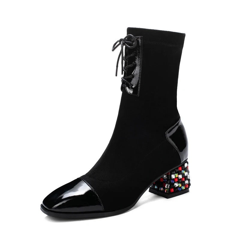 Fashion Ankle Elastic Sock Boots Chunky High Heels Stretch Women Autumn Sexy Booties Pointed Toe Pump Size34-43 | Обувь