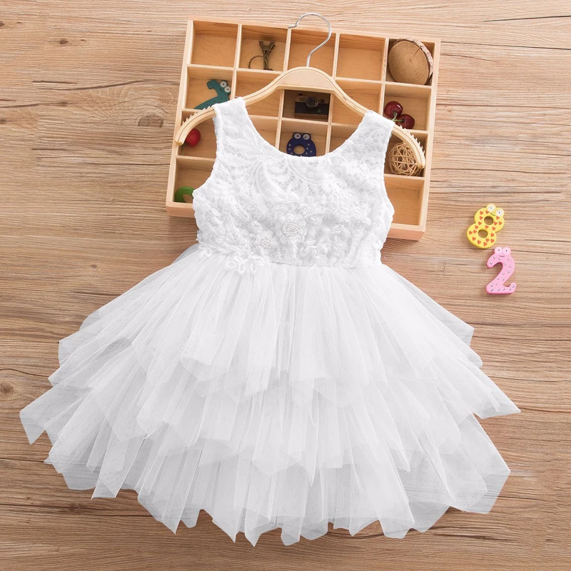 Летнее кружевное платье с длинными рукавами для девочек Детские платья принцессы с открытой спиной для девочек, рождественское платье-пачка, костюм для малышей от 3 до 8 лет - Цвет: White 2