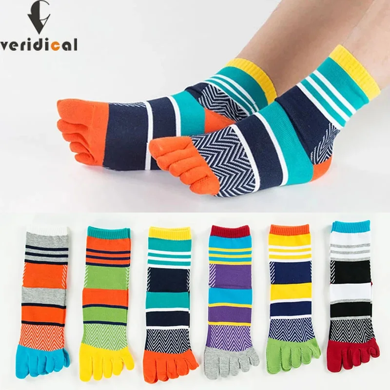 Calcetines cortos de algodón orgánico con cinco dedos para hombre y mujer,  calcetín con estampado de rayas de colores brillantes, estilo Harajuku,  joven Casual - AliExpress