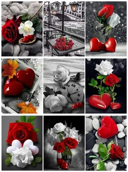 

Yikexin Diamond Painting Love Heart Picture Of Rhinestones Diamond Embroidery Rose Flower Diamond Mosaic Full Display Home Decor