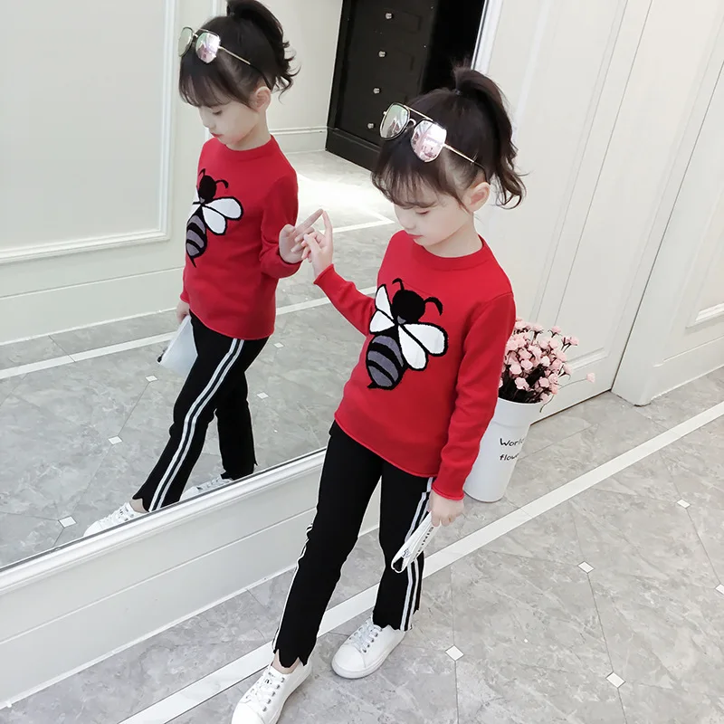 

Girl'S Sweater Pullover Base Sweater 2018 Autumn New Style Korean-style Small Bee Crew Neck Big Boy Tops