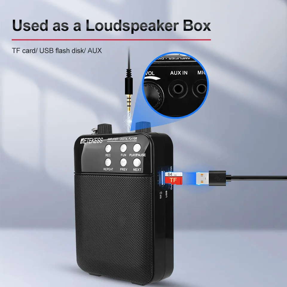 Retekess-megafone Tr619 Portátil 3w Gravação fm Amplificador de Voz Professor Microfone Alto-falante Mp3 Player Rádio fm para Guia Turístico - Image 2