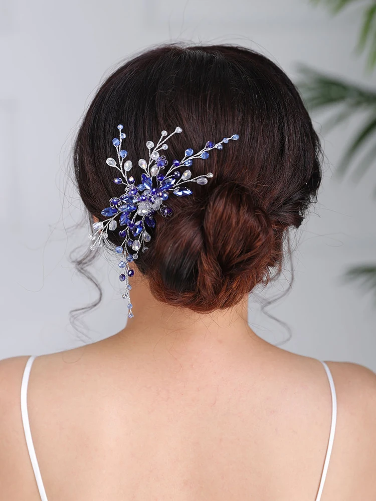 Bohemian Hair comb Blue Headpieces Crystal Fascinators Beach wedding Headdress Chic Headwear hair accessories for women wedding