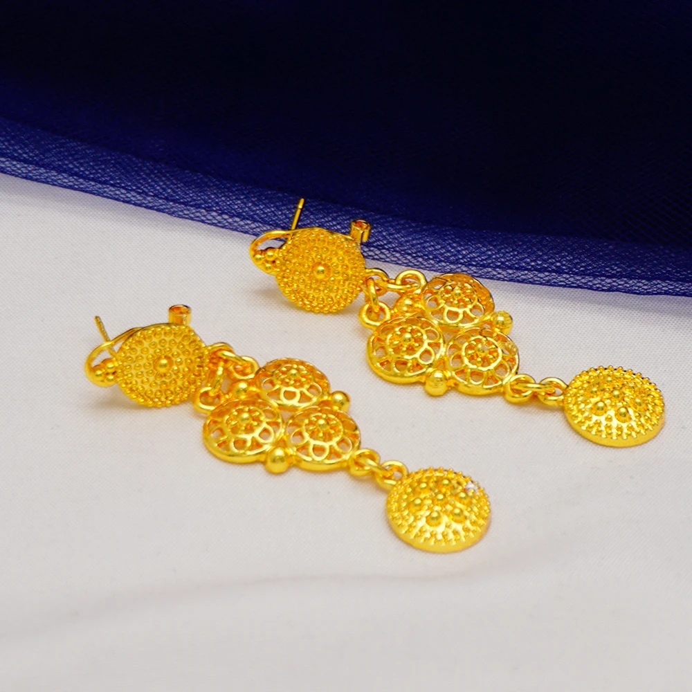 Arabic dubai jewelry set for women earrings ethiopian african long chain gold color necklace wedding bridal