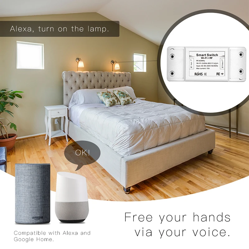 RF433, 110 В, 220 В, приемник, WiFi, RF, беспроводной пульт дистанционного голосового управления, переключатель Smart Life, приложение Tuya, работает для Alexa, Google Home, без батареи