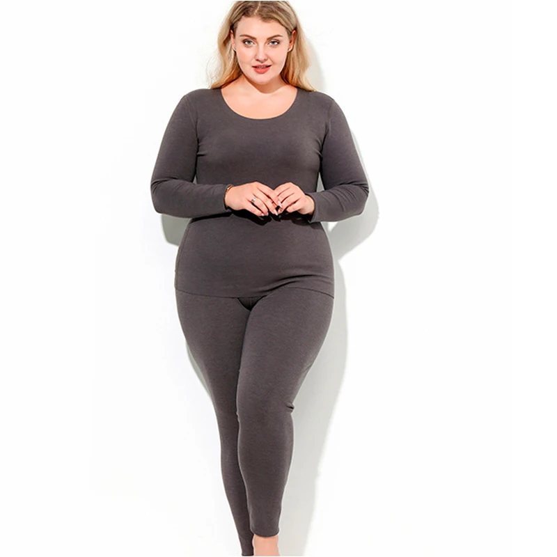 Plus Size 8XL 150kg 2 Piece/Set Winter Fleece Thermal Underwear Women Long Johns Sets O Neck Warm Women Home Wear