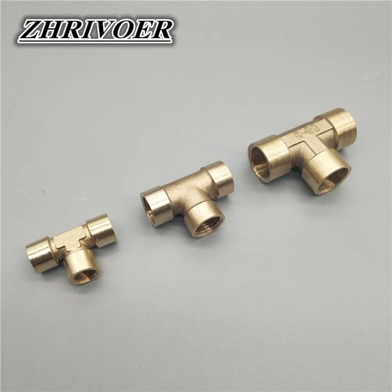1/8\" 1/4\" 3/8\" 1/2\" 3/4\" 1\" BSP Female Thread 3 Way Tee Type Brass Pipe Fitting Adapter Coupler Connector For Water Fuel Gas