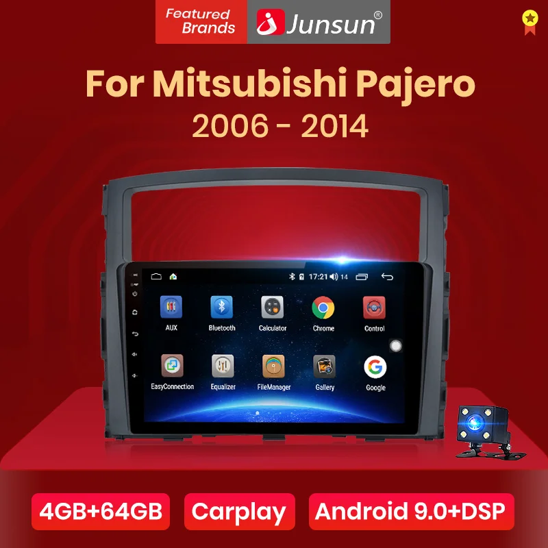 Junsun V1 pro 4G+ 64G CarPlay Android 9,0 DSP для Mitsubishi Pajero 4 2006- Автомобильный Радио Мультимедиа Видео плеер gps 2 din dvd