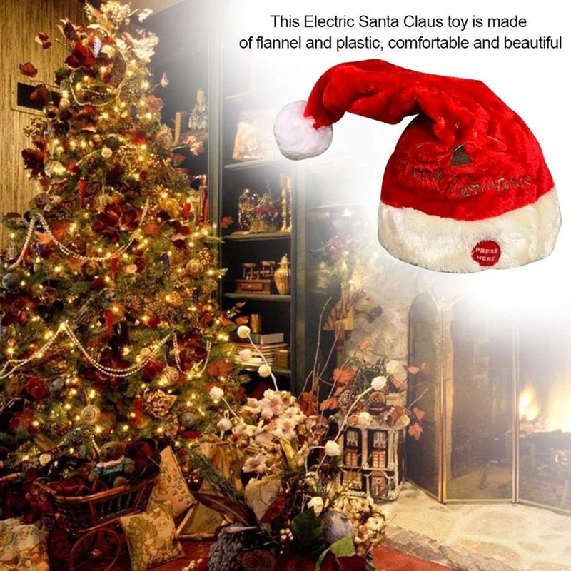 Электрическая Рождественская шляпа, бархатная вышитая Рождественская музыкальная Кепка, вечерние украшения, рождественский подарок, музыкальная Кепка Санта-Клауса