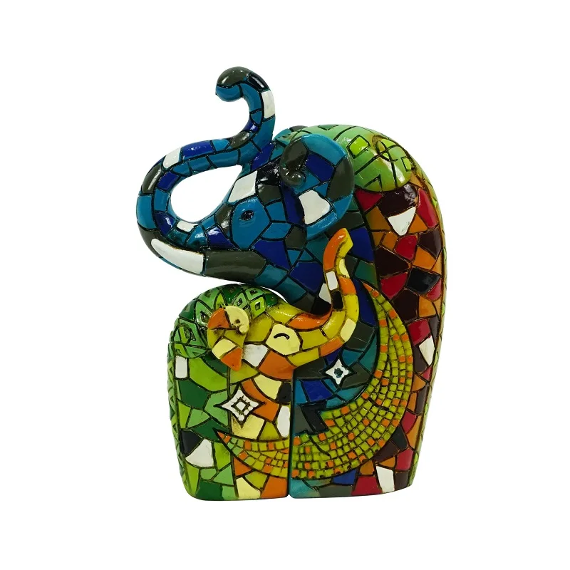 Mosaico de resina de elefante para decoración del hogar, estatuas y esculturas de animales
