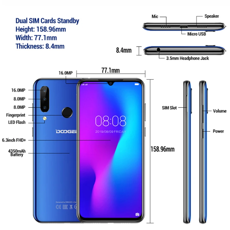  DOOGEE N20 New 2019 Smartphone 6.3inch FHD+ Display 4350mAh 4GB+64GB Octa Core 10w charge Fingerpri - 4000133853475