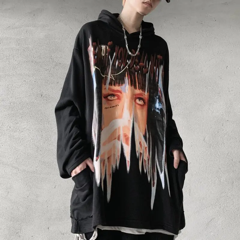 

Black Cool Tops Streetwear Girl Print Hoodie Male Harajuku Pullover Sweatshirts Korean Hoody Vogue Oversized Hoodie Femme