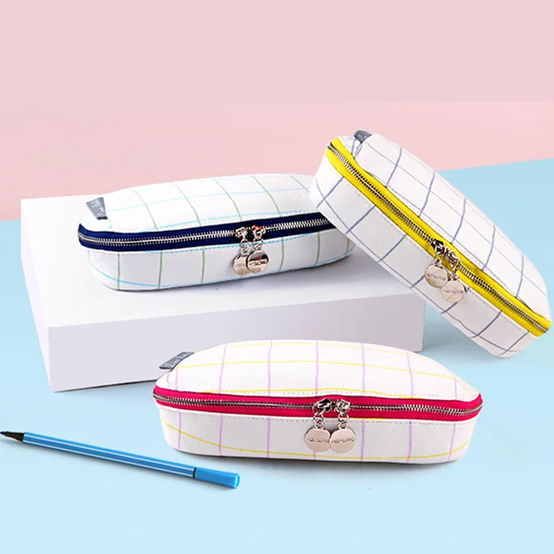 1pcs Japan Kokuyo Pencil Bag WSG-PCL12 Lattice Impression Cotton Shell Type Large Capacity Small Fresh Office & School Supplies |