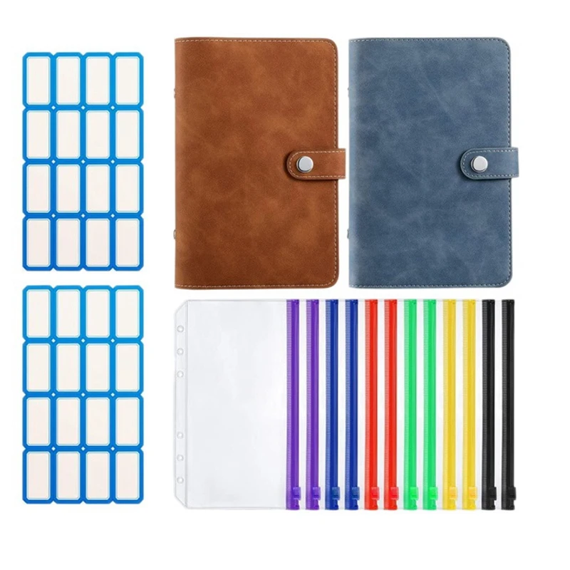 2 Pcs 6-Ring Notebook Binder PU Leather Loose Leaf Cover with 12Pcs Plastic A6 Envelopes Pouches | Канцтовары для офиса и дома