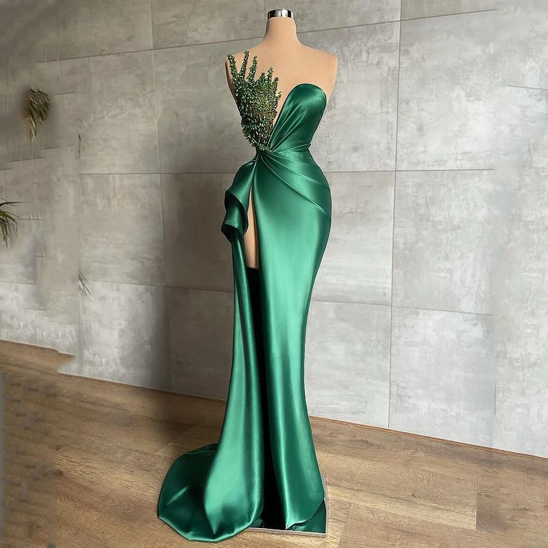 pink prom dress Green Luxury Elegant Prom Dresses Strapless Sleeveless Beading High Split  Women Evening Pageant Gowns Plus Size Custom Made simple prom dresses