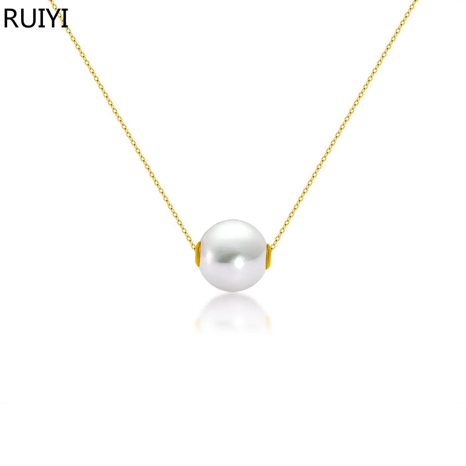 

RUIYI Real 18K Gold Pendant Necklace Pure AU750 Chain Natural Freshwater Pearl for Women Fine Jewelry Wedding Gift E002