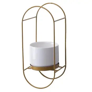 

1 Set Simple Iron Hanging Flowerpot Bracket Plant Pot Holder Planter Shelf With Ceramic Planter For Home Garden Balcony