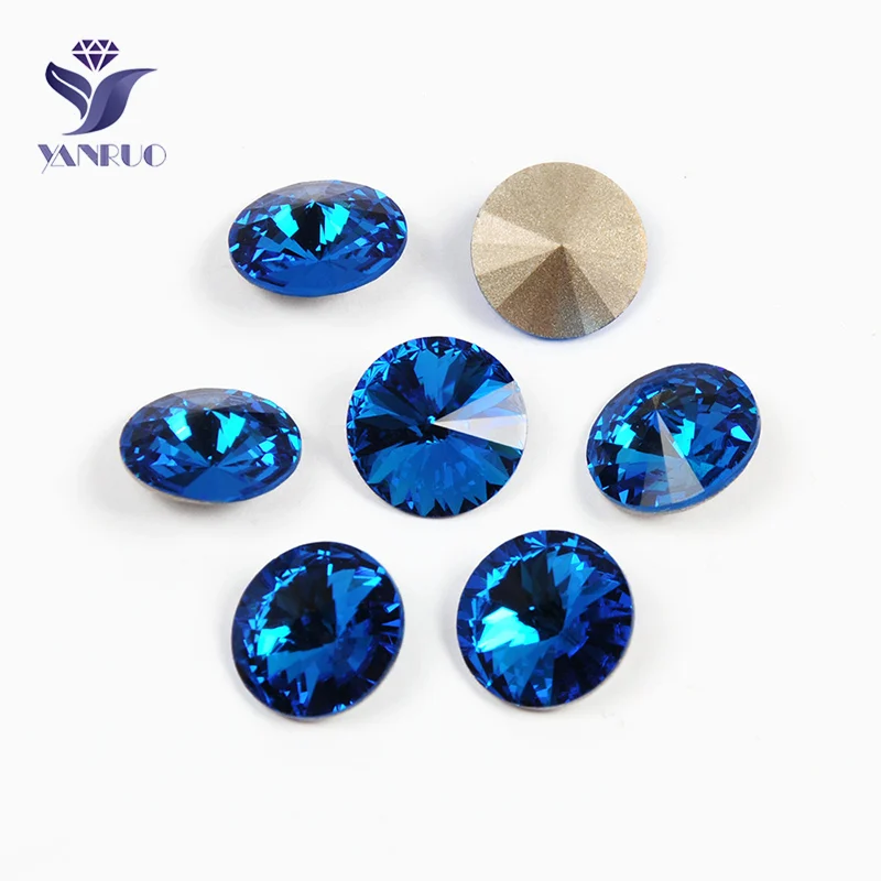 YANRUO 1122 Rivoli синие Швейные бусины аппликация Стразы Коготь камни одежда с