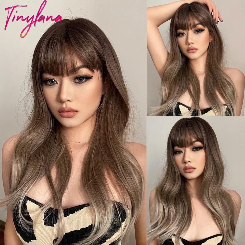 PORSEER Parrucca Bionda Realistica Capelli Lunghi Biondi Lisci Per - Foto 4