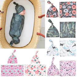 Baby Blanket Newborn Floral Receiving Blanket+Beanies Cap Set  Infant Sleeping Swaddle Wrap Turban Hat Newborn Photography Props