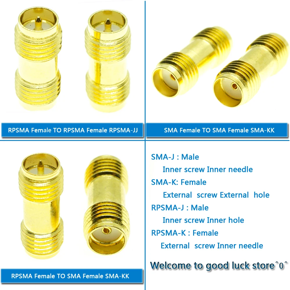 

Dual RP-SMA RP SMA RPSMA Female to SMA Female Straight 50 ohm Plug Gold Plated RF Connectors Coaxial Adapters