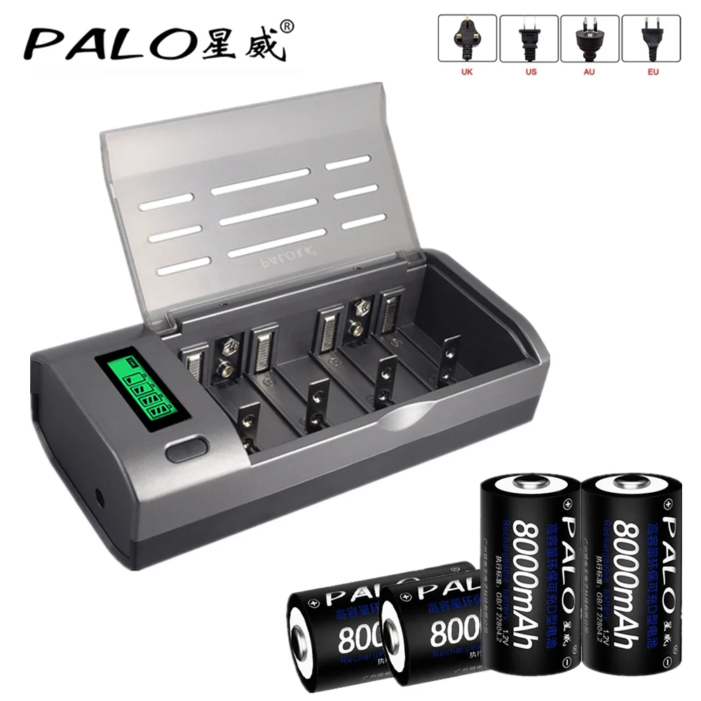 Batteria Ricaricabile Palo D 8000Mah Batterie Ricaricabili Lr20 1.2V Ni-Mh E Caricabatterie Lcd A Ricarica Rapida Intelligente Per Batteria Aa Aaa C D