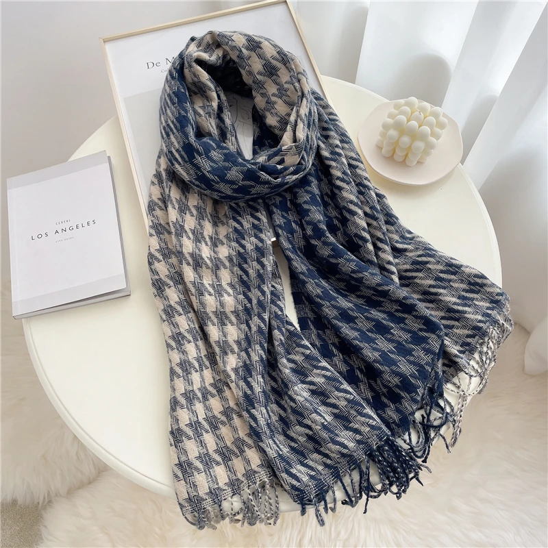 Luxury Plaid Scarf Winter Warm Cashmere Women Long Pashmina Foulard Female Scarves Lady Tassel Shawl Wraps 2021 Design New