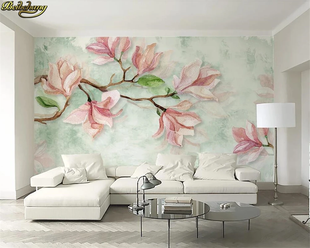 beibehang Custom 3d wallpaper murals magnolia nordic style watercolor flowers simple tv background wall papel de parede