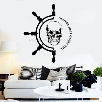 

Skull Wall Decal The Adventure Begins Ship Steering Wheel Nautical Pirates Vinyl Sticker Art Sailor Mural For Teen Bedroom 1499