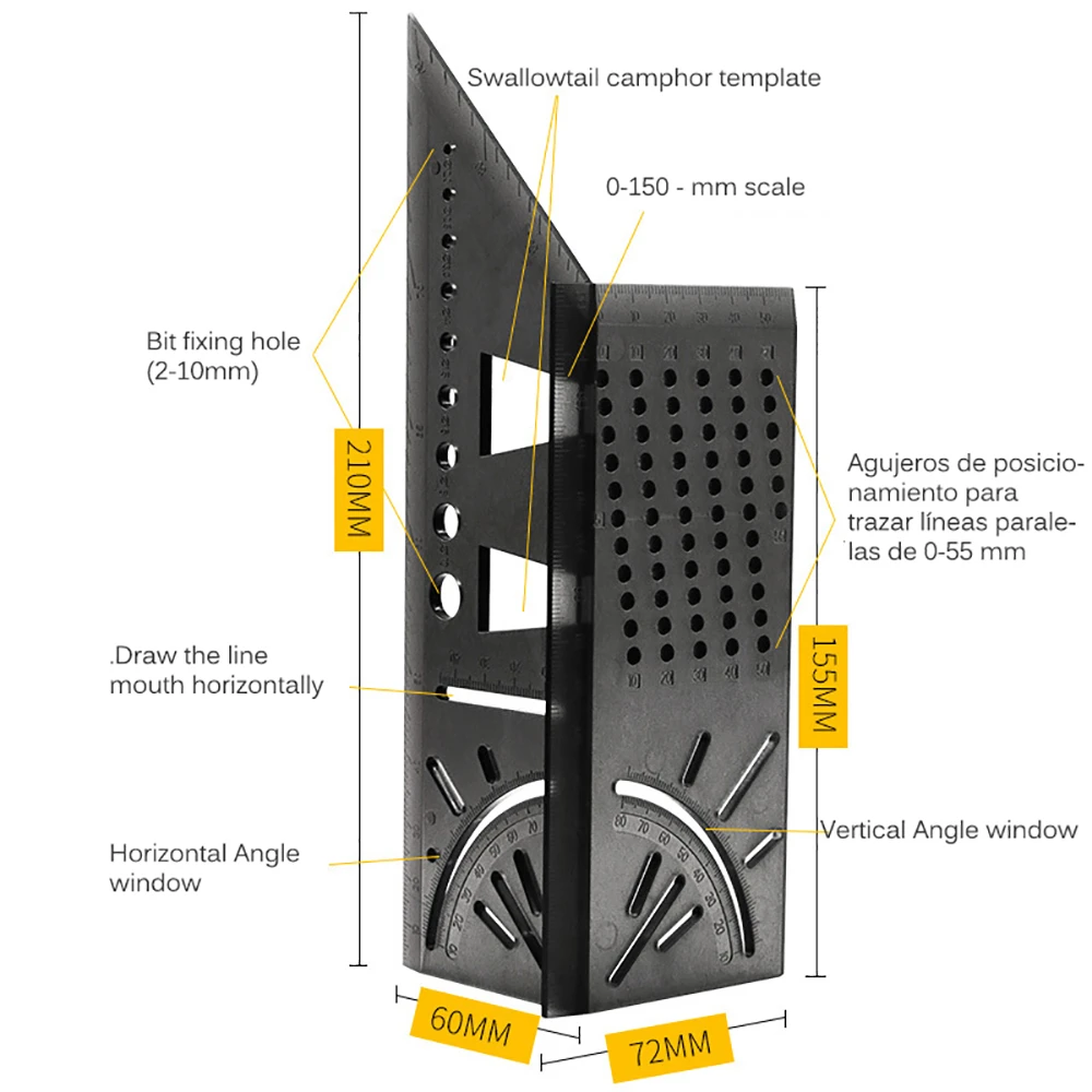Aluminum ruler Woodworking Scribe 3D Mitre Angle Measuring Square Size Measure Tool with Gauge Ruler 3D Mitre Angle Measuring Ruler Aluminum ruler Woodworking Scribe 3D Mitre Angle Measuring Square Size Measure Tool with Gauge Ruler 3D Mitre Angle Measuring Ruler
