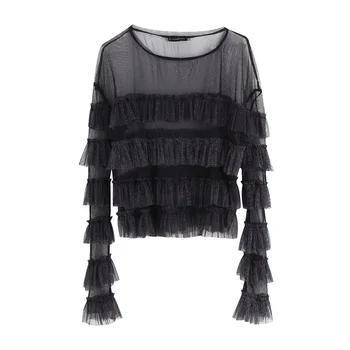 

Black Blusa Transparente Women Sexy Transparente Blouse Shirt Night Club Sexy Lace Shirt Blouse Long Sleeve Sexy TopF0296