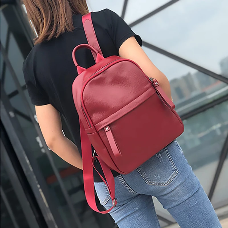 Женский Повседневный Рюкзак из 100% натуральной воловьей кожи школьный рюкзак