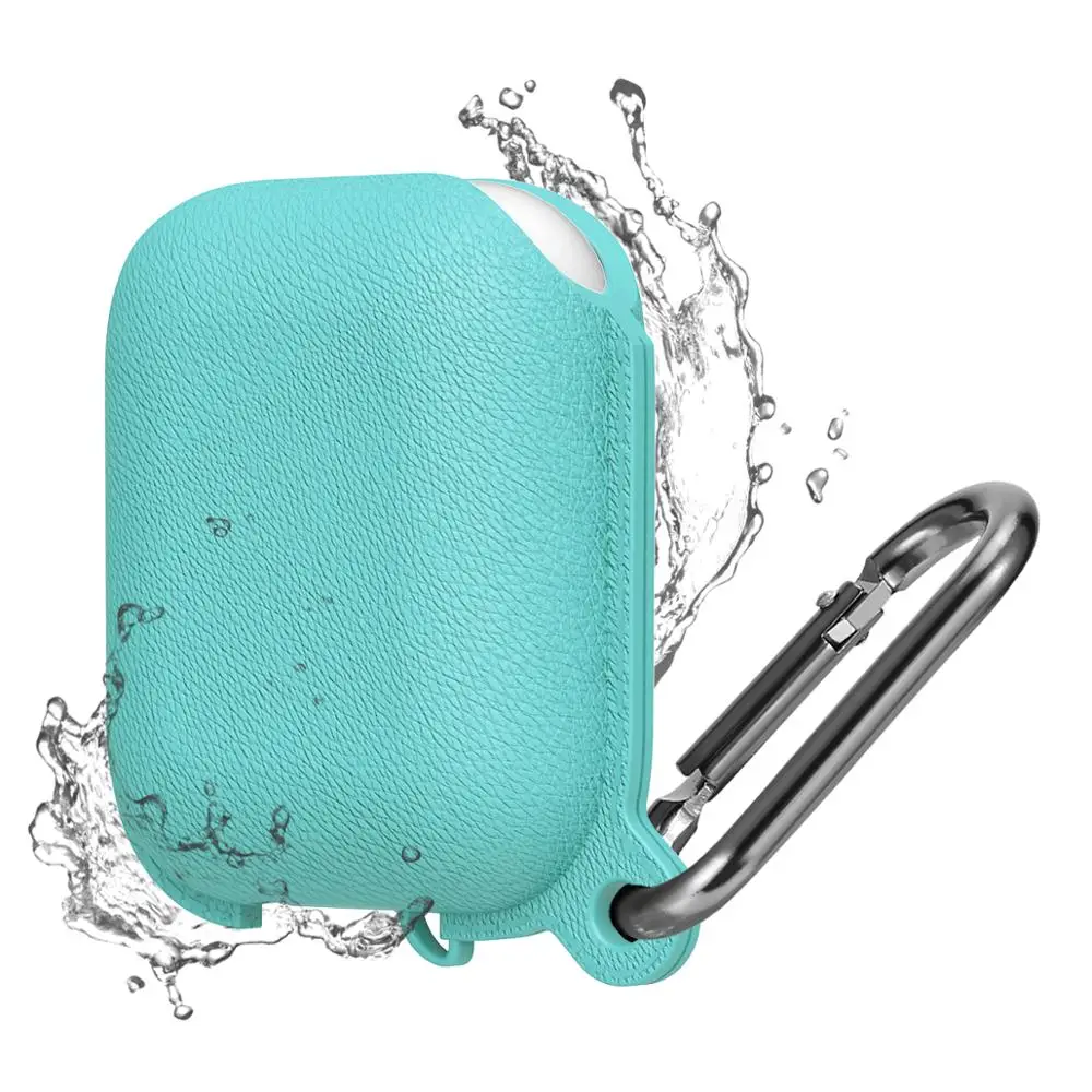 Coast blue Litchi водонепроницаемый чехол для наушников для Airpods 1 2 чехол противоударный мягкий силиконовый защитный чехол для Airpods чехол с крючком - Цвет: Coast blue