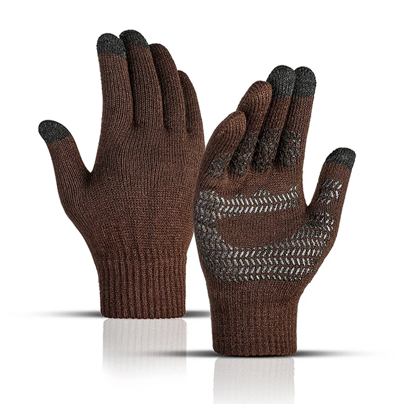 Winter Knitted Men's Gloves Touch Screen Anti-skid Solid Business Driving Cycling Full Finger Autumn Non-slip Rubber Male Gloves 