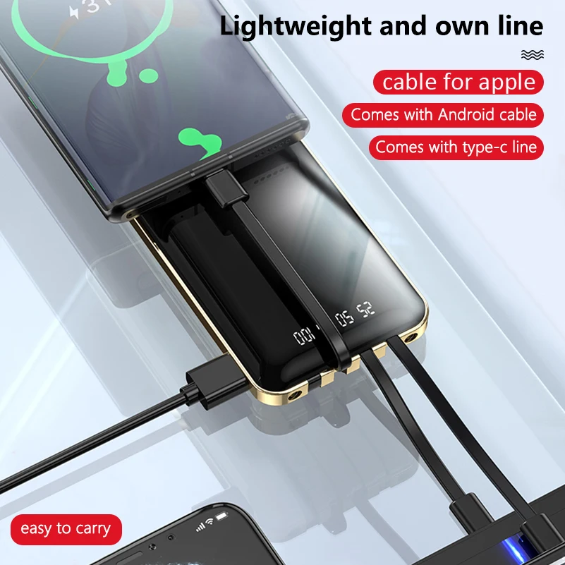20000mAh Power Bank Built-in 4 Cables Full Mirror Screen Powerbank Fast Charging External Battery For iPhone Xiaomi 9 Poverbank 20000mAh Power Bank Built-in 4 Cables Full Mirror Screen Powerbank Fast Charging External Battery For iPhone Xiaomi 9 Poverbank
