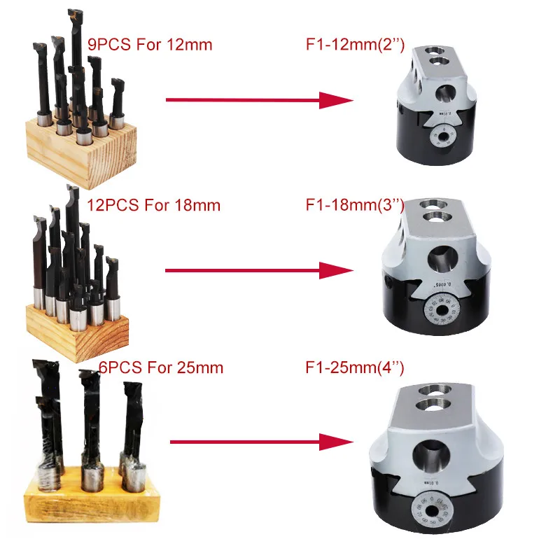 1/2'' 9pcs Hard Alloy Shank Boring Bar Boring Cutter Set Carbide Tipped Bars For 2 Inch 50mm Head