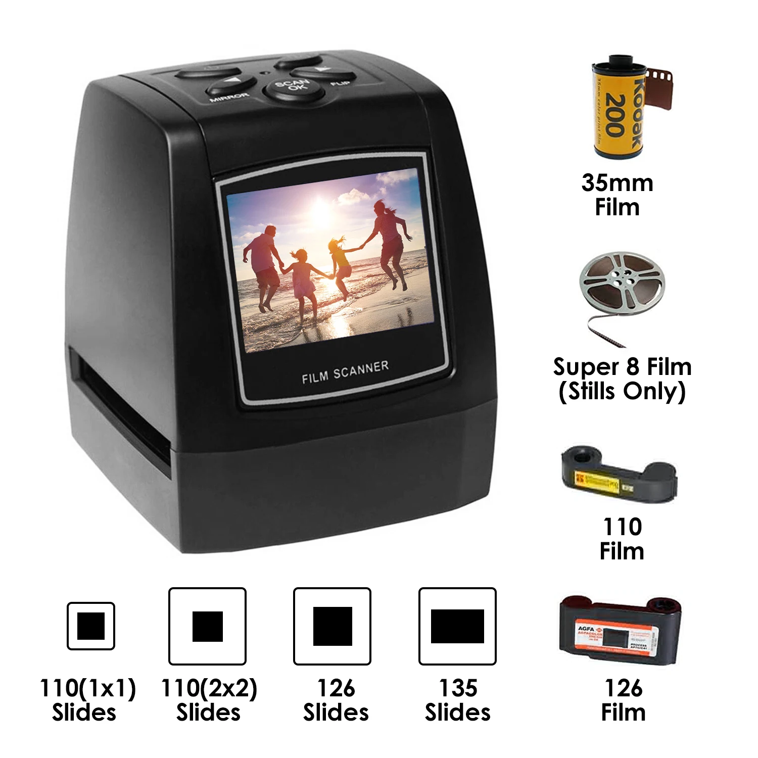 Фотосканер 110 126 135KPK Super 8 слайд пленка фотосканер с высоким разрешением 5MP/10MP 35 мм