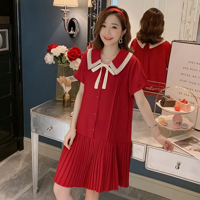Maternity Tops Black Red Plus Size Summer Postpartum Women Lactation Shirts Sweet Turn-Down Collar Bow Maternity Breastfeeding Blouses Nursing