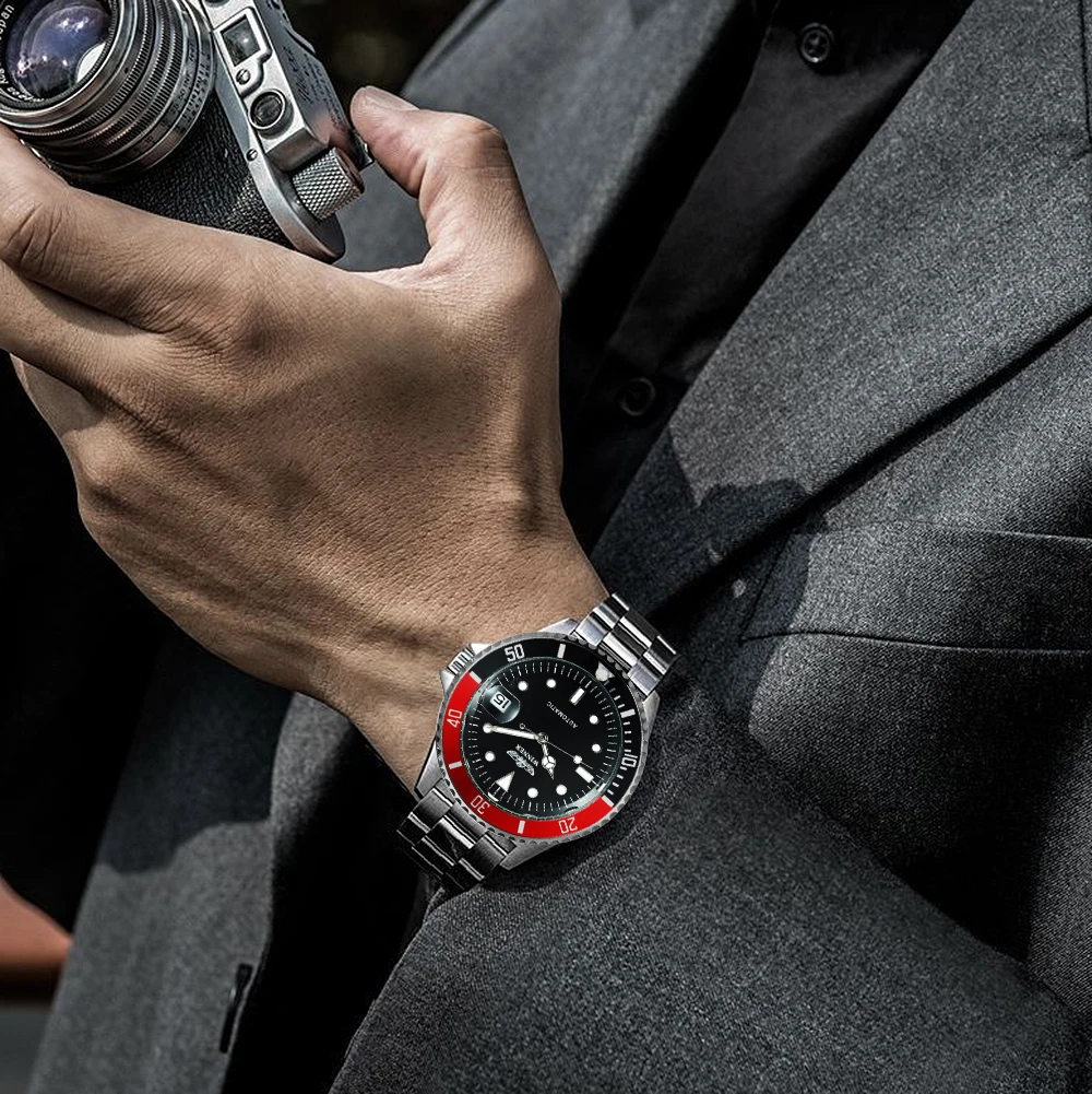 WINNER Official Fashion Military Watches Stainless Steel Mechanical Watch for Men Classic Sport Style Wristwatches Calendar