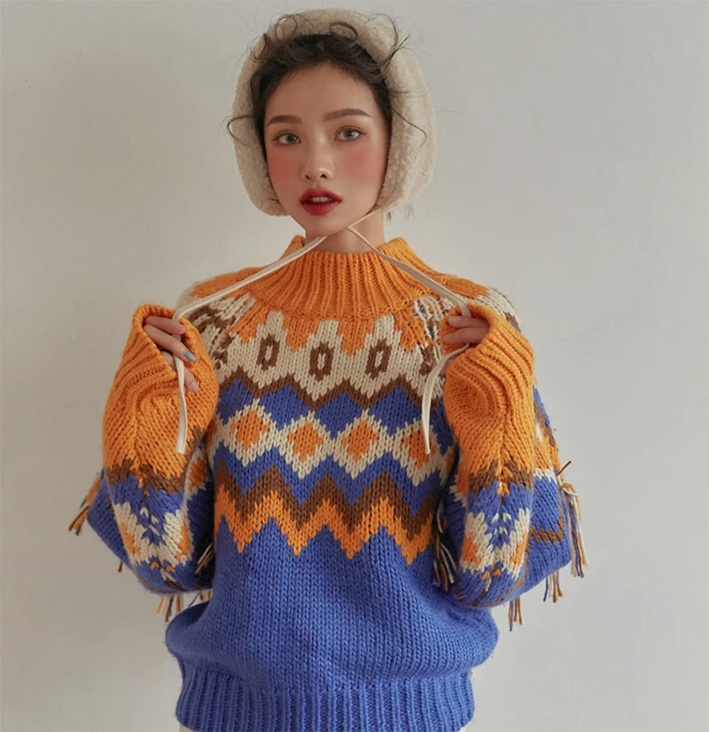 Winter Vintage Turtleneck Sweat Fashion Tassel Women's Sweaters Thick Warm Women Jumper Casual Pullovers Knitted Woman | Женская