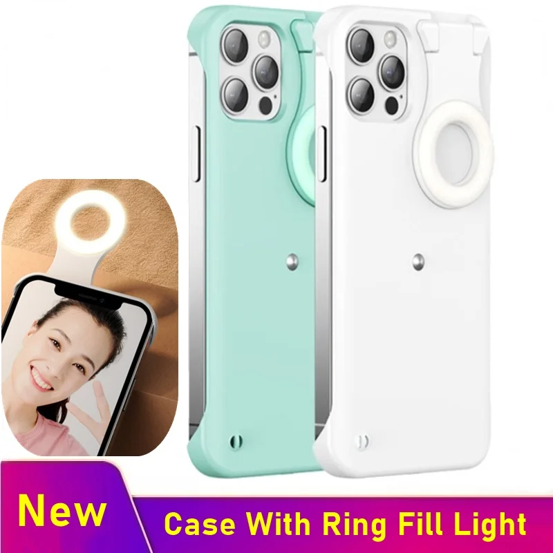 Tongdaytech Led Selfie Ring Fill Light Phone Case For Iphone 12 11 XS Pro Max XR 6 7 8 Funda With Flash Light Beauty Photo Cover