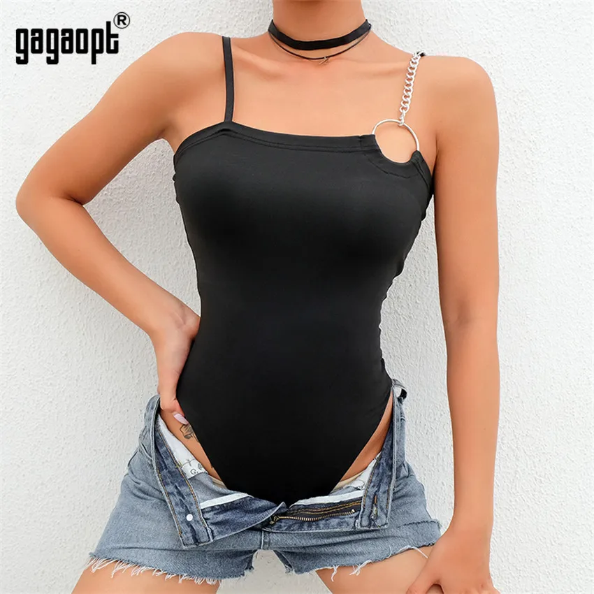 Gagaopt, новинка, боди без рукавов, женское, тонкое, сексуальное боди с цепочками, черный, боди, комбинезон, летние комбинезоны, уличная одежда