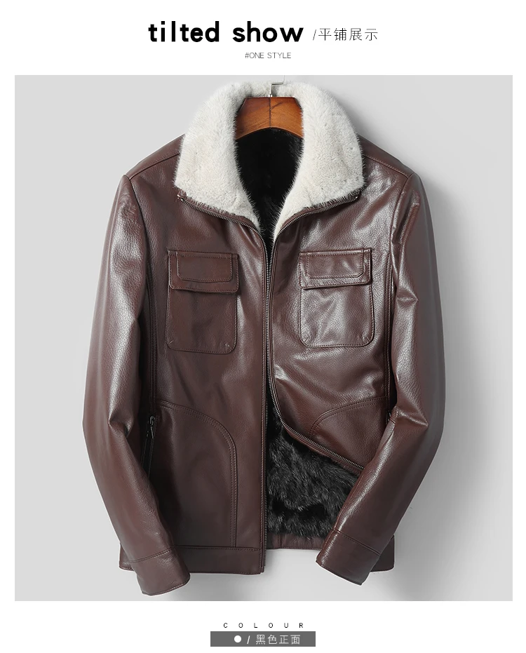 Куртка из натуральной кожи, зимняя мужская куртка, подкладка из натурального меха норки, пальто из козьей кожи, мужская одежда, повседневная куртка-бомбер размера плюс