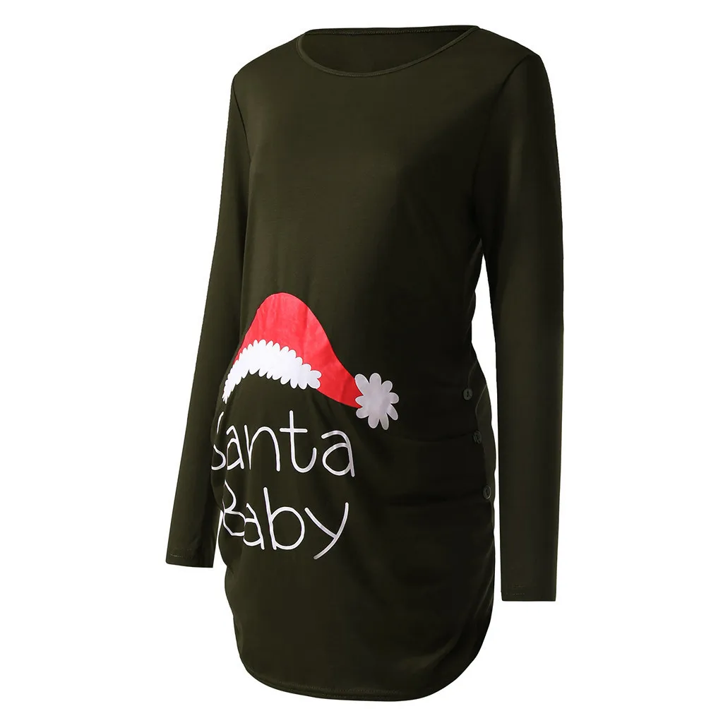 maternity clothes womens clothing Women's Print Christmas Side Ruched Long Sleeve Maternity Top Pregnancy Clothes ropa de mujer