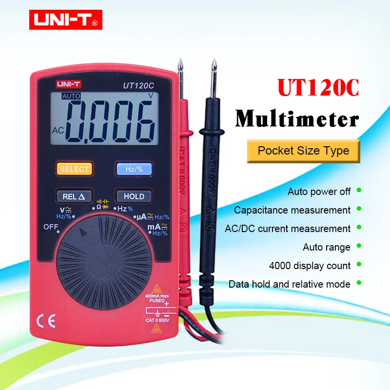 UNI-T UT120C Ultra-protable Auto Ranging Auto-off Digital Multimeter Capacitance Resistance AC/DC Current Voltage Meter Tester |