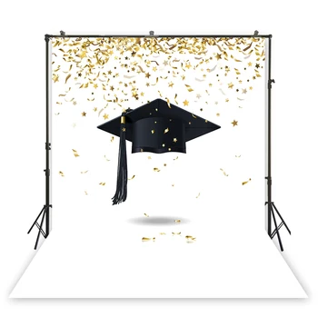 

HuaYi golden ribbon black doctor hat decoration backdrops white background photography students photoshoot backdrops XT-6885