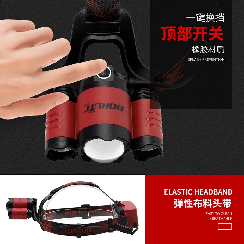 Boruit New Style L2 White Light 2R2 Red Light Focusing Headlight USB Charging Warning Repellent Headlights Wholesale