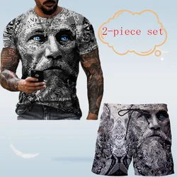 Ensemble de sport 2 pièces pour hommes, surdimensionné, t shirt et short, imprimé en 3D, à la mode, été 
