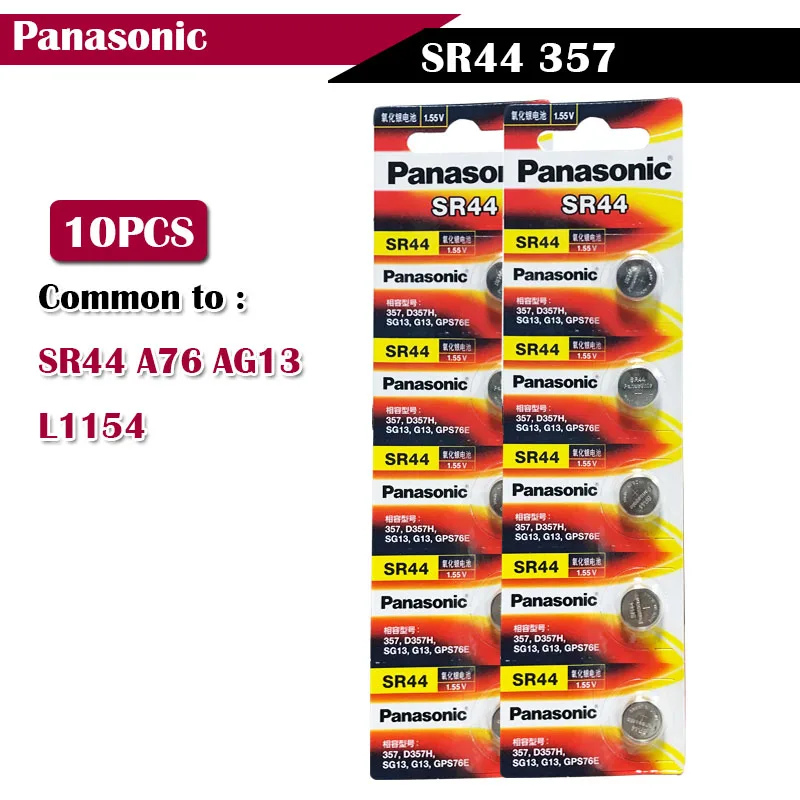 10 шт./лот оригинальный аккумулятор Panasonic 1 55 V SR44 357 с кнопкой батарея A76 AG13 L1154 357a LR44